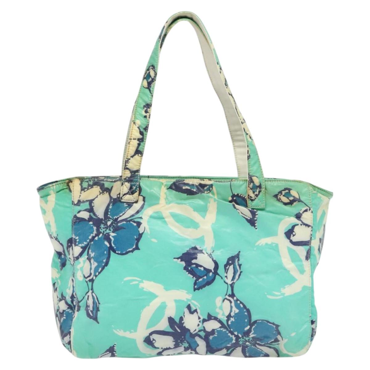 CHANEL Tote Bag Nylon Green Silver CC Auth bs24762