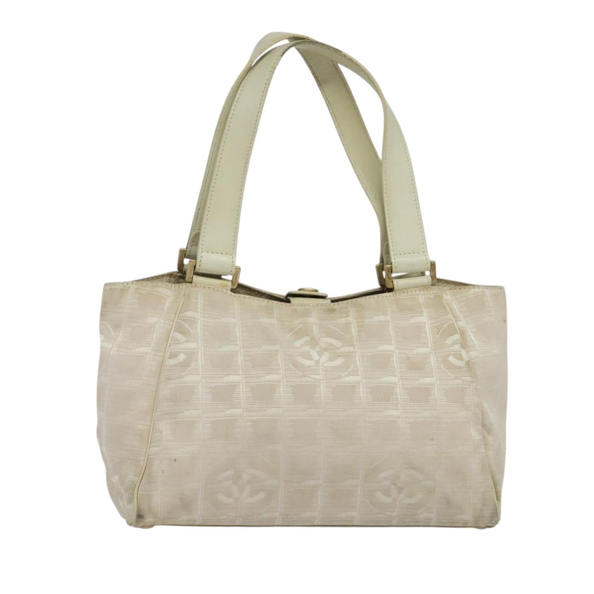 CHANEL New Travel Line Hand Bag Nylon Beige CC Auth bs24763