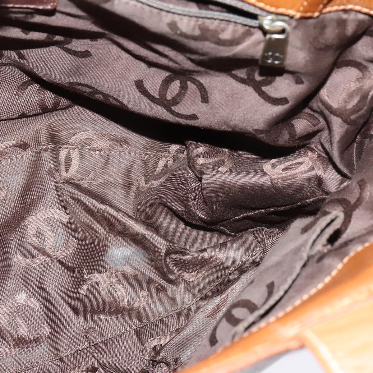 CHANEL Calf Skin Tote Bag Brown CC Auth bs24764