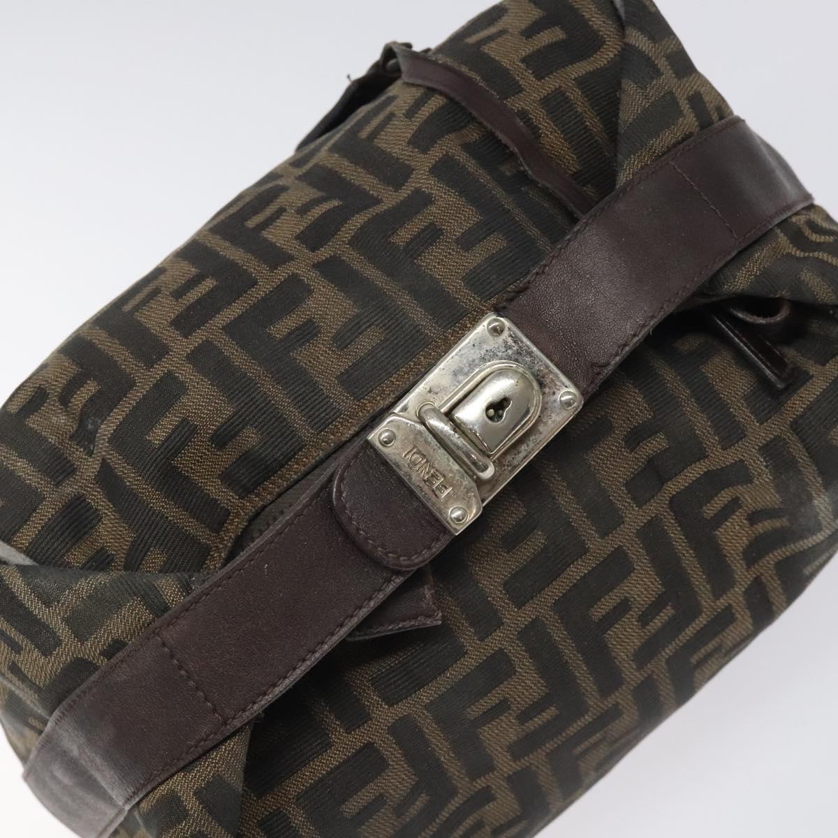 FENDI Zucca Canvas Hand Bag Brown Black Auth bs24769