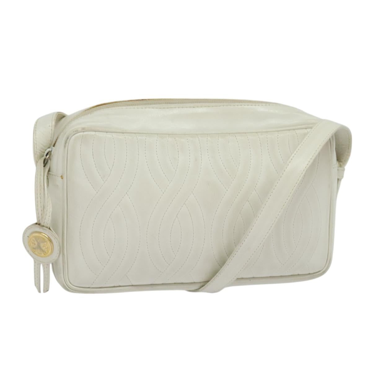 FENDI Shoulder Bag Leather White Silver Auth bs24774