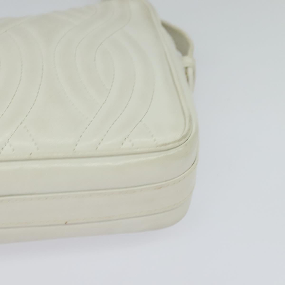 FENDI Shoulder Bag Leather White Silver Auth bs24774