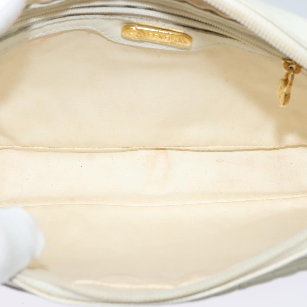 FENDI Shoulder Bag Leather White Silver Auth bs24774