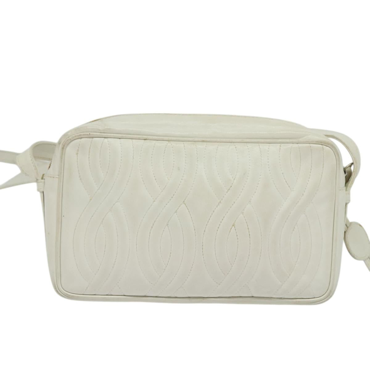 FENDI Shoulder Bag Leather White Silver Auth bs24774