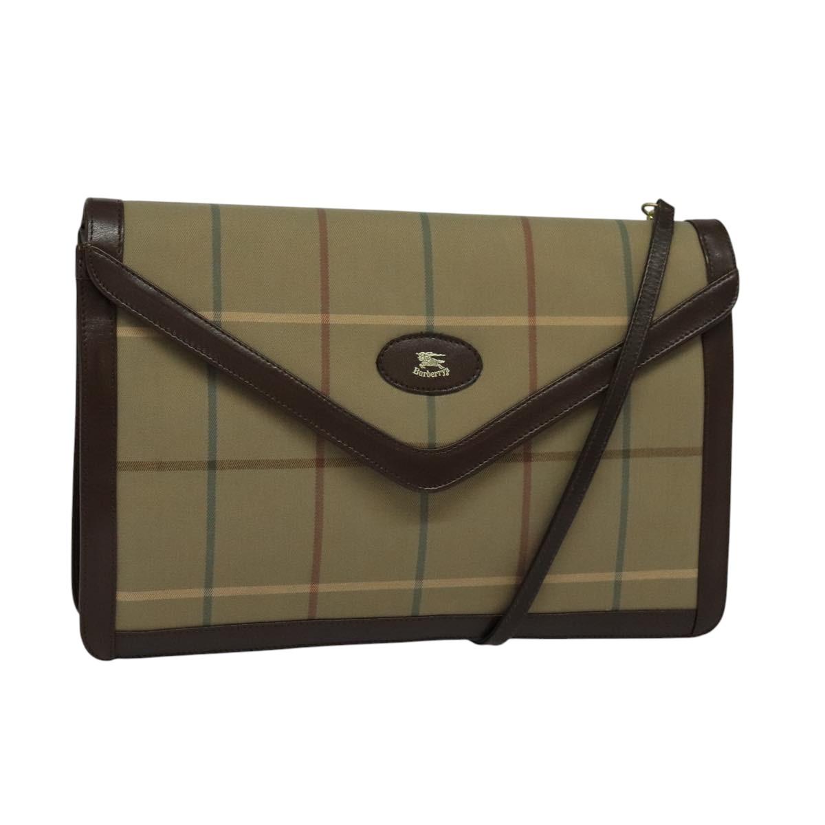 Burberrys Nova Check Shoulder Bag Canvas Beige Gold Auth bs24776