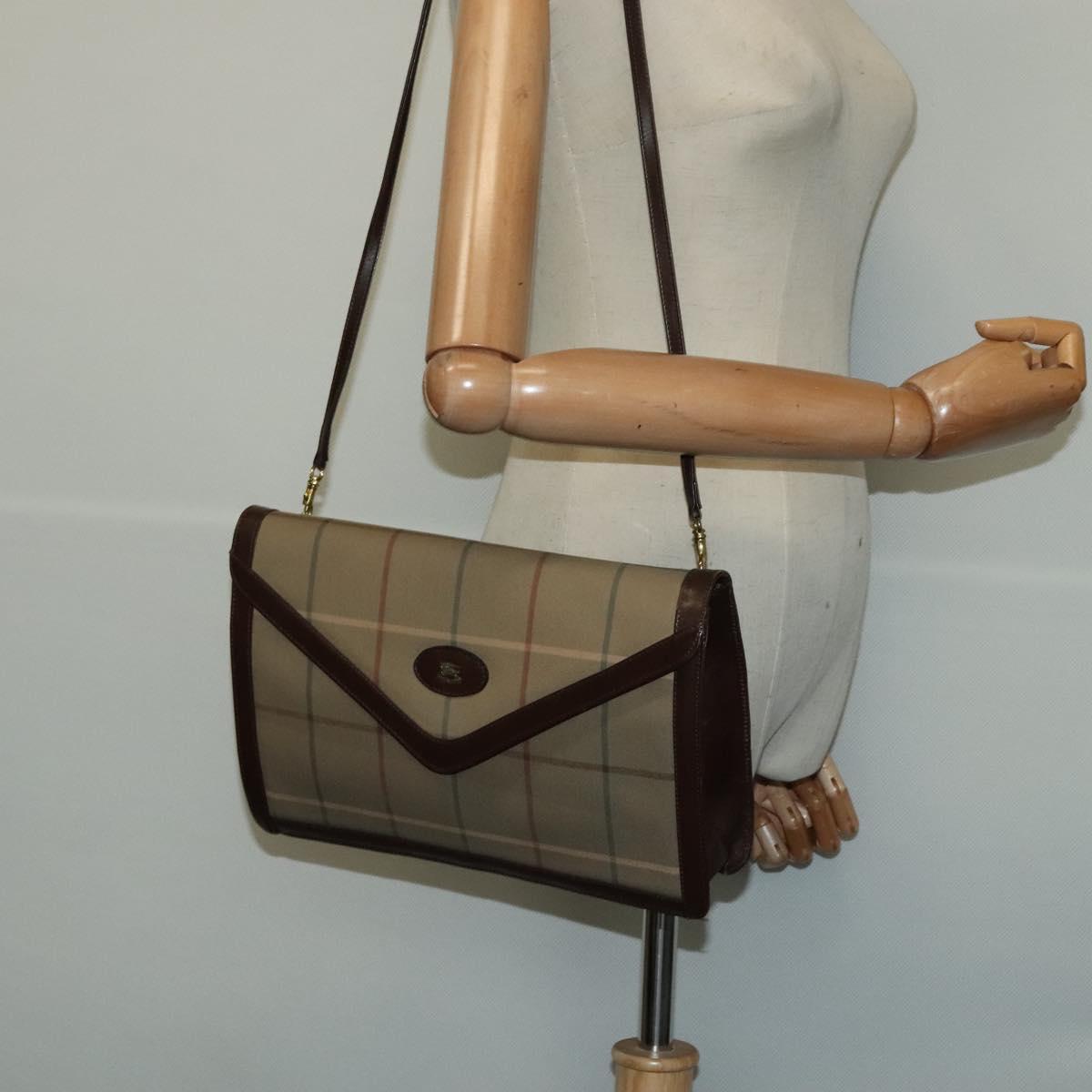 Burberrys Nova Check Shoulder Bag Canvas Beige Gold Auth bs24776
