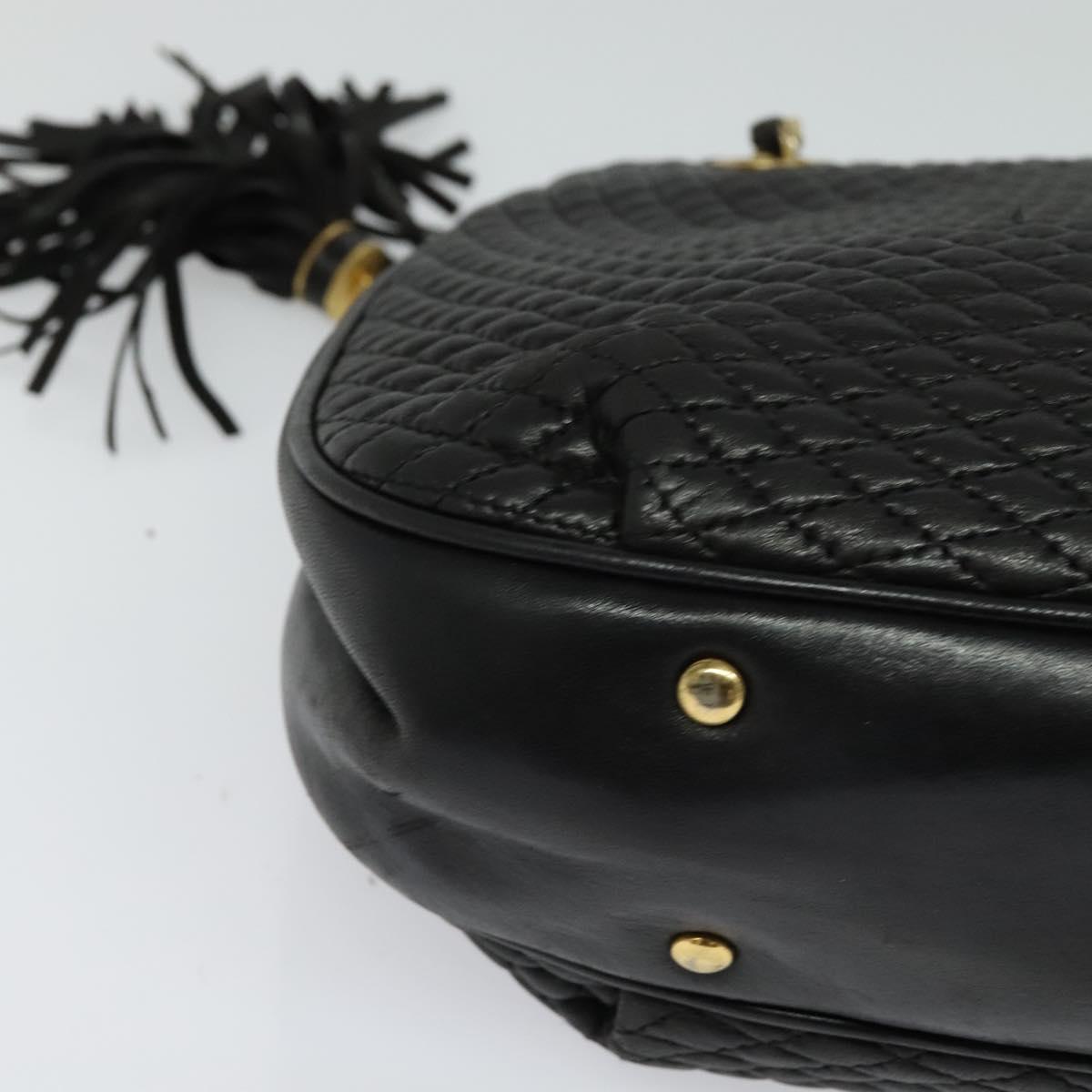 BALLY Chain Shoulder Bag Leather Black Gold Auth bs24787