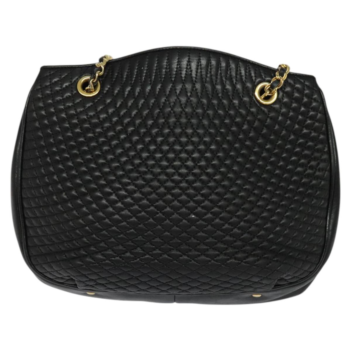 BALLY Chain Shoulder Bag Leather Black Gold Auth bs24787