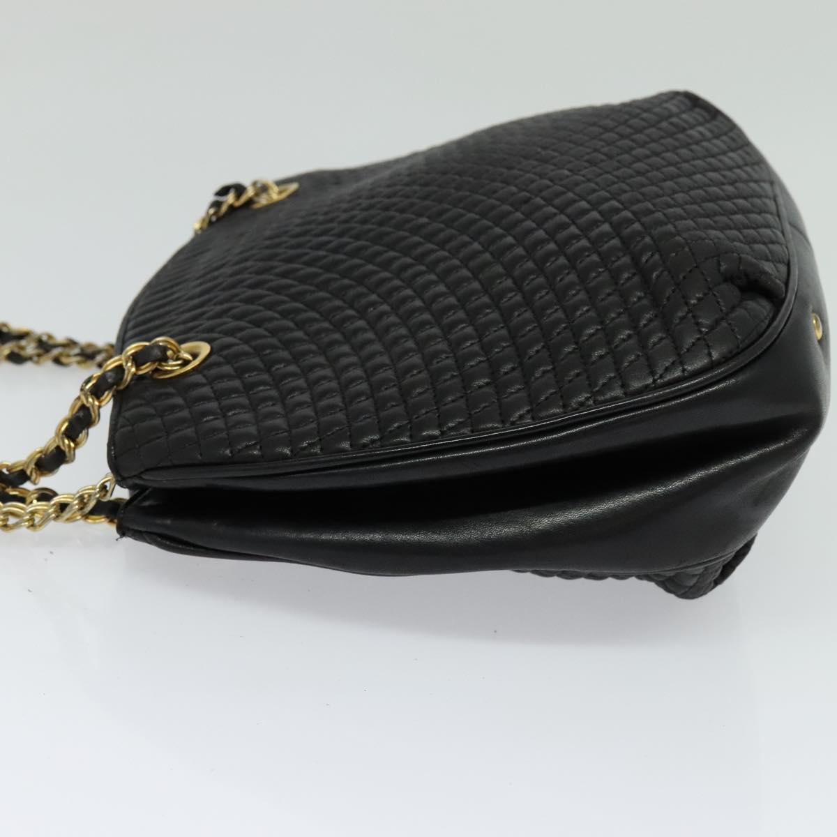 BALLY Chain Shoulder Bag Leather Black Gold Auth bs24787