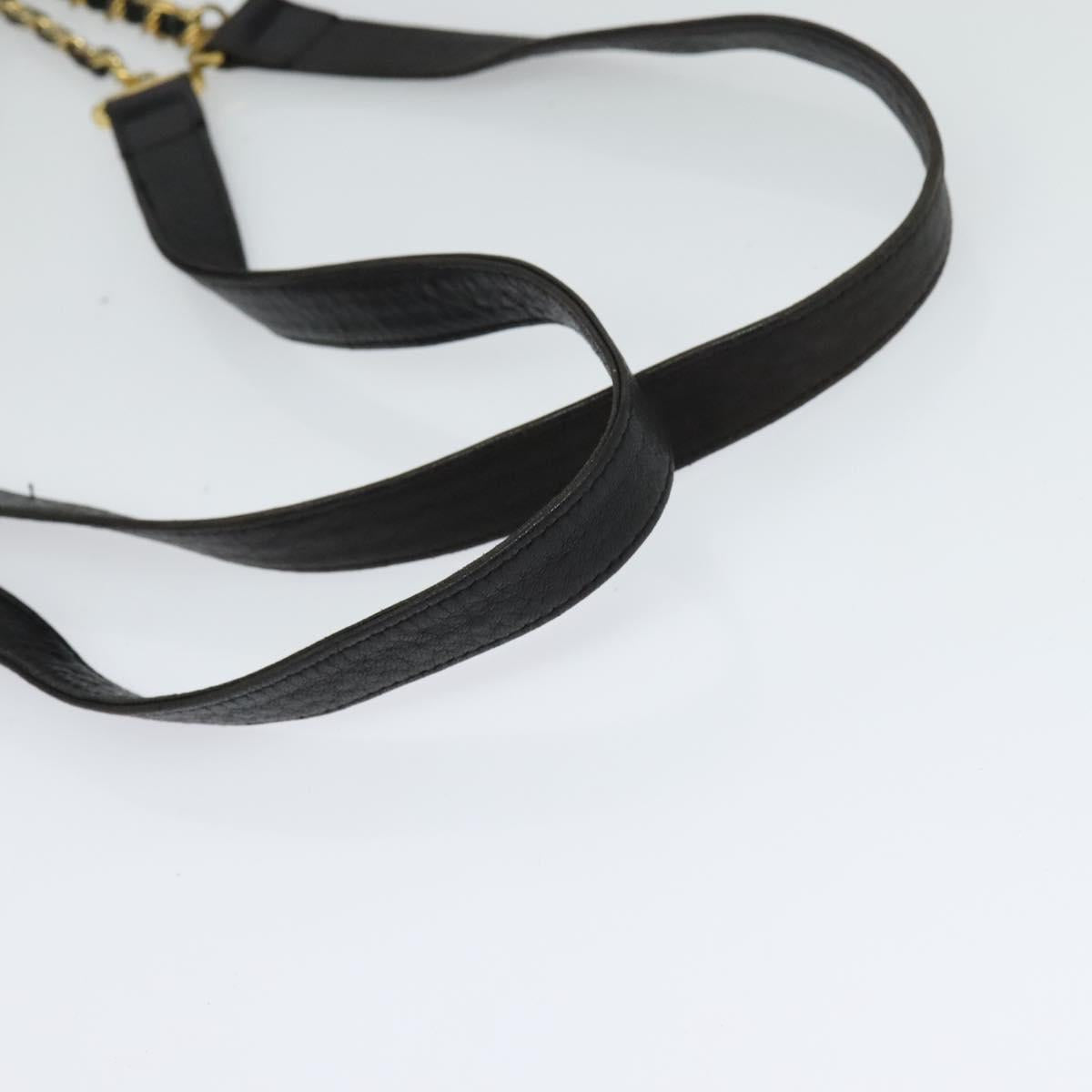 BALLY Chain Shoulder Bag Leather Black Gold Auth bs24787