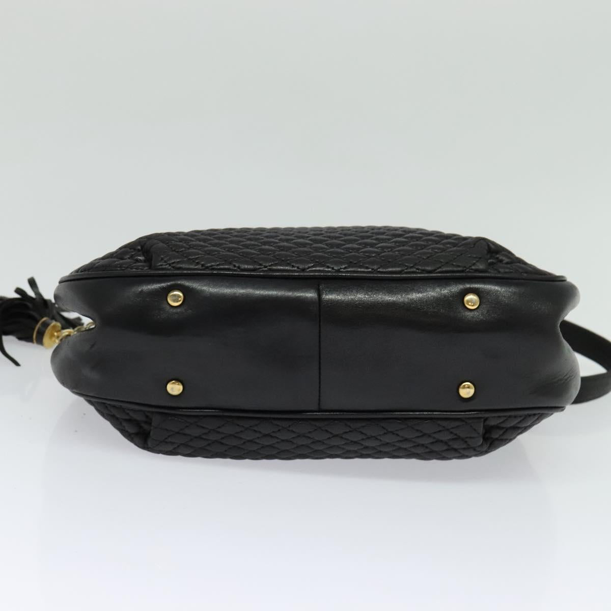 BALLY Chain Shoulder Bag Leather Black Gold Auth bs24787