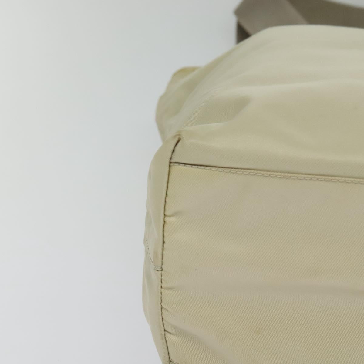 PRADA Tote Bag Nylon Beige Silver Auth bs24791