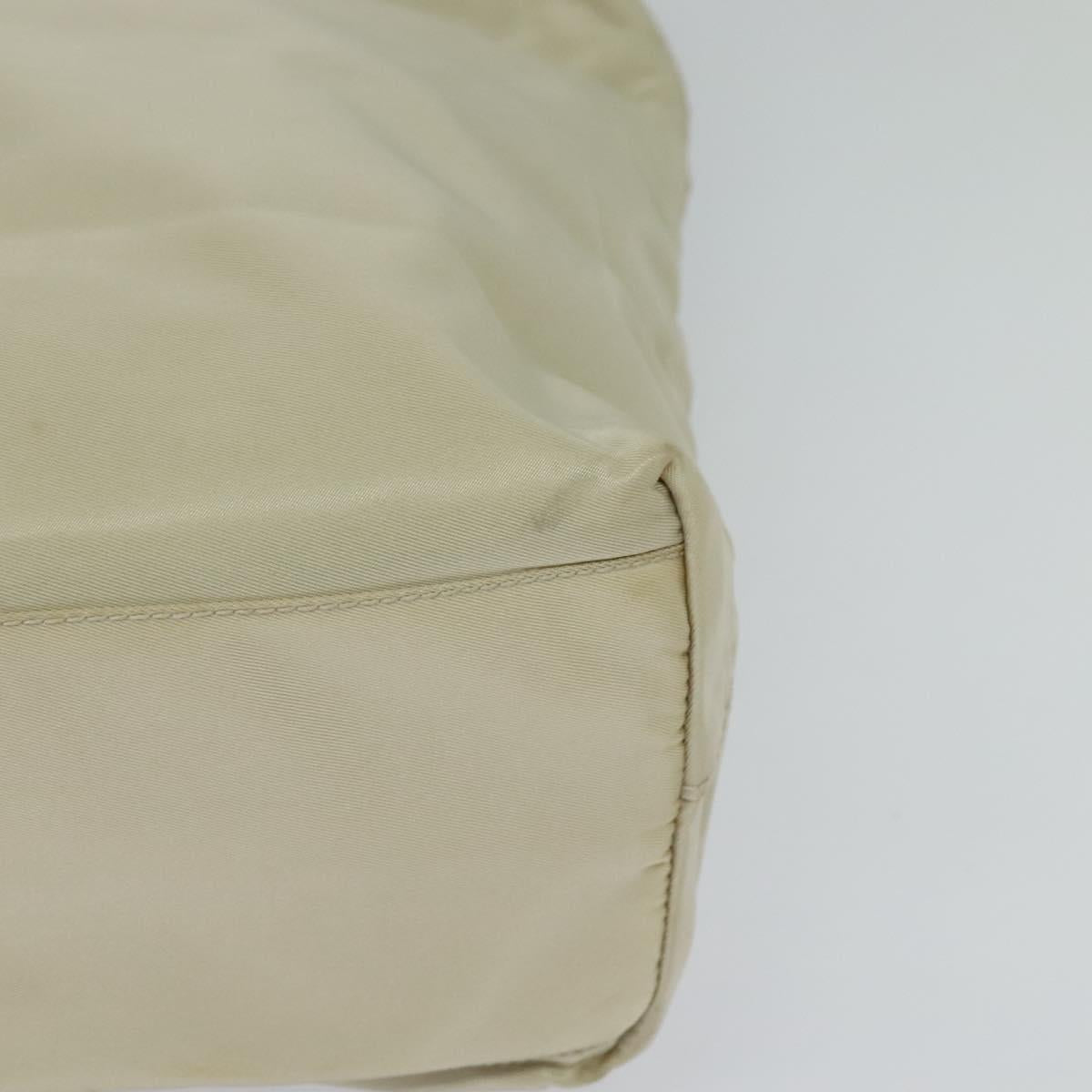 PRADA Tote Bag Nylon Beige Silver Auth bs24791