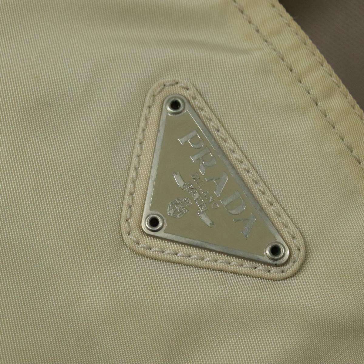 PRADA Tote Bag Nylon Beige Silver Auth bs24791