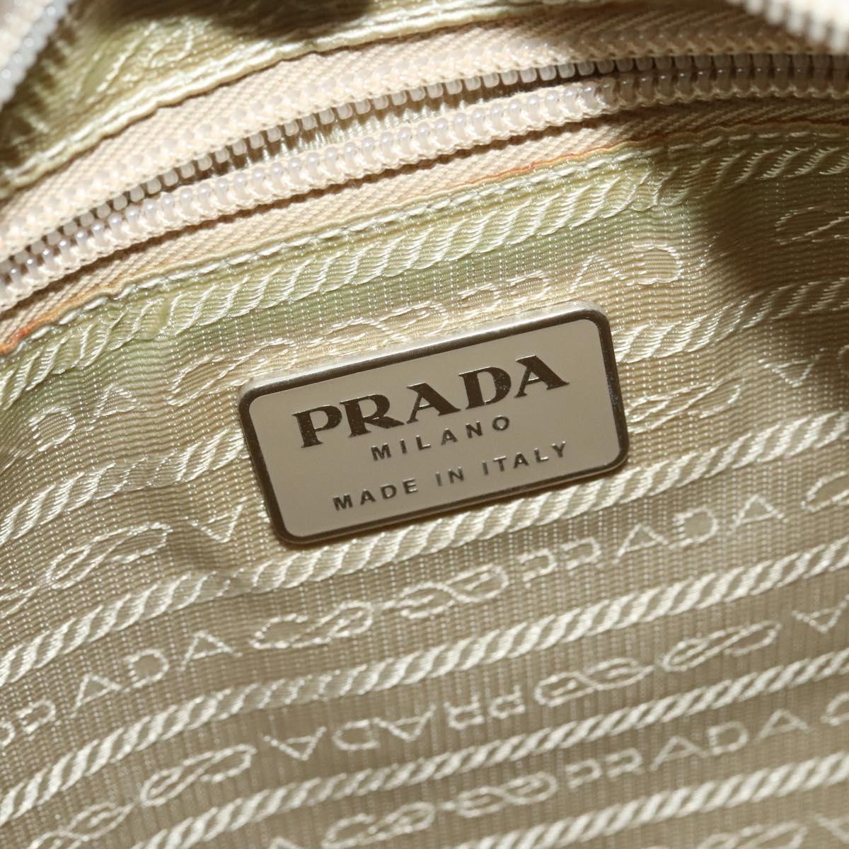 PRADA Tote Bag Nylon Beige Silver Auth bs24791