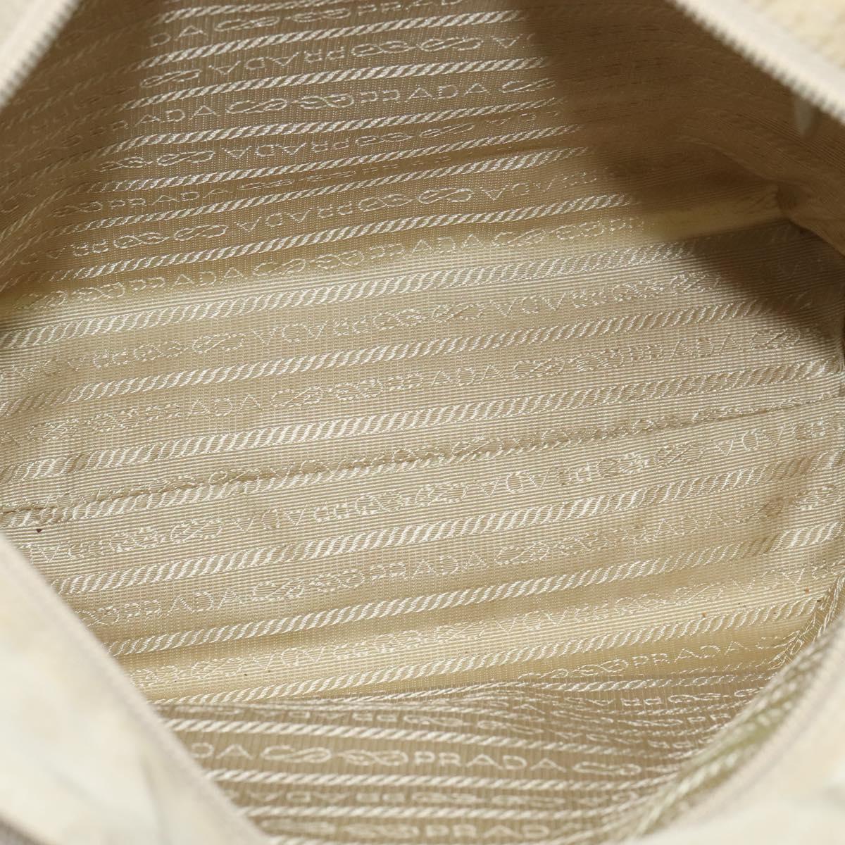 PRADA Tote Bag Nylon Beige Silver Auth bs24791