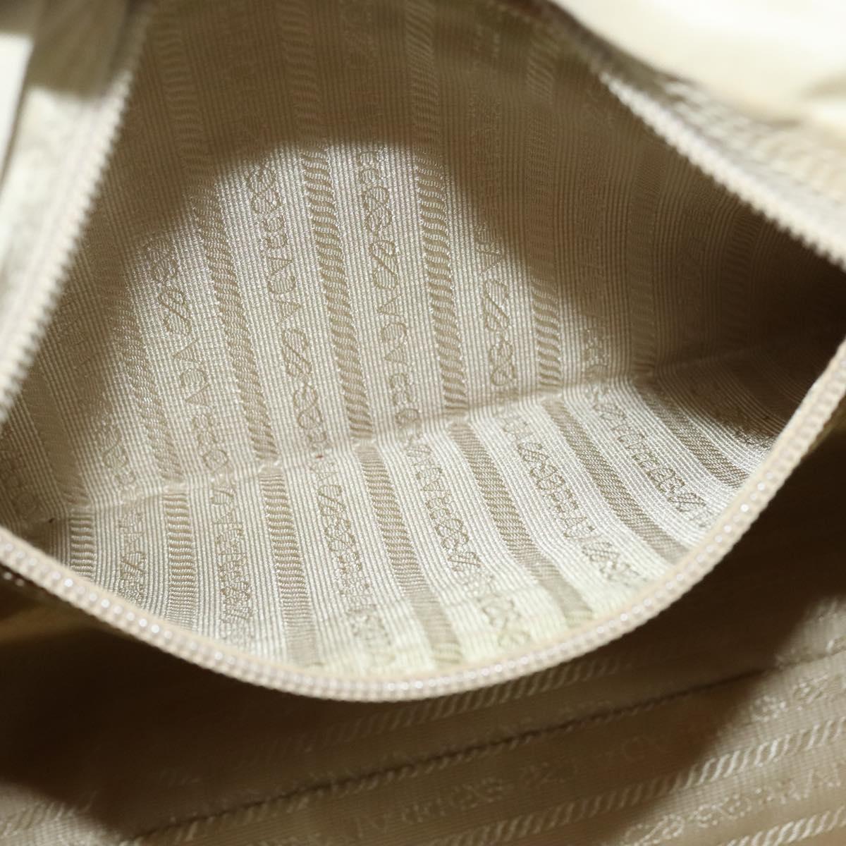 PRADA Tote Bag Nylon Beige Silver Auth bs24791