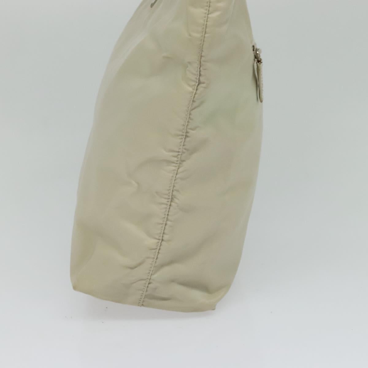 PRADA Tote Bag Nylon Beige Silver Auth bs24791