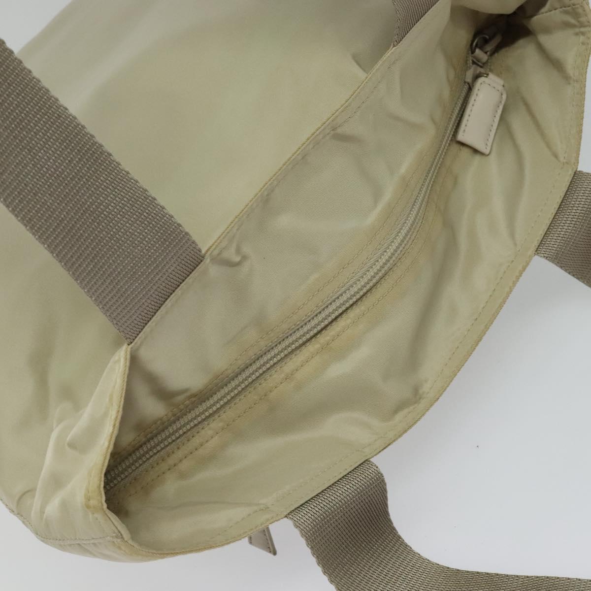 PRADA Tote Bag Nylon Beige Silver Auth bs24791