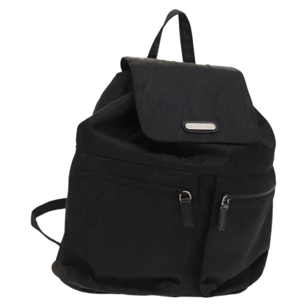 ETRO Backpack Nylon Silver Black Auth bs24801