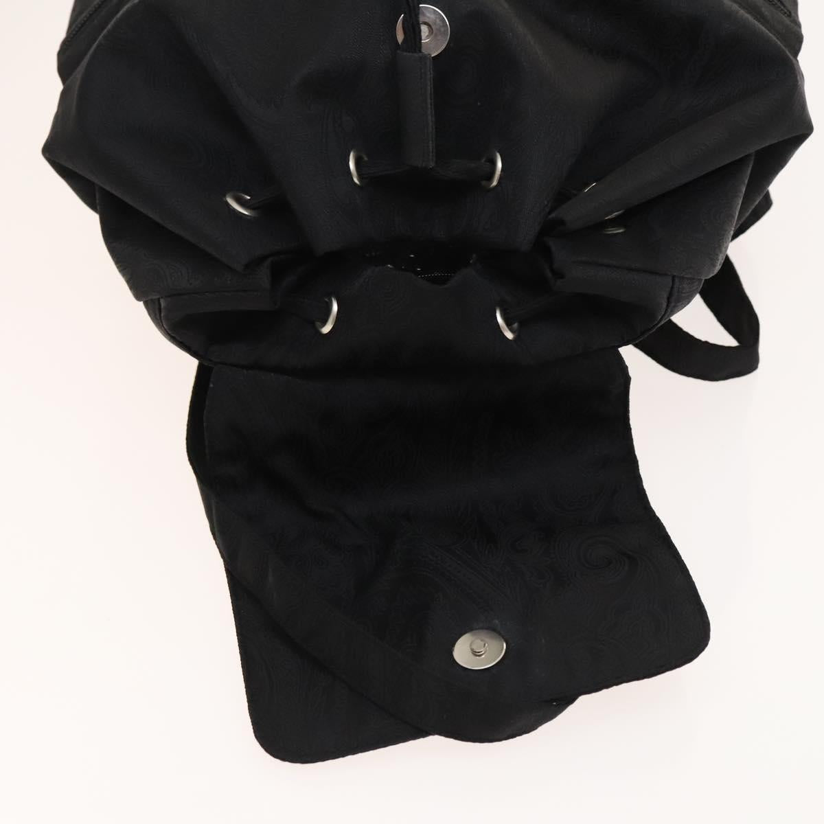 ETRO Backpack Nylon Silver Black Auth bs24801