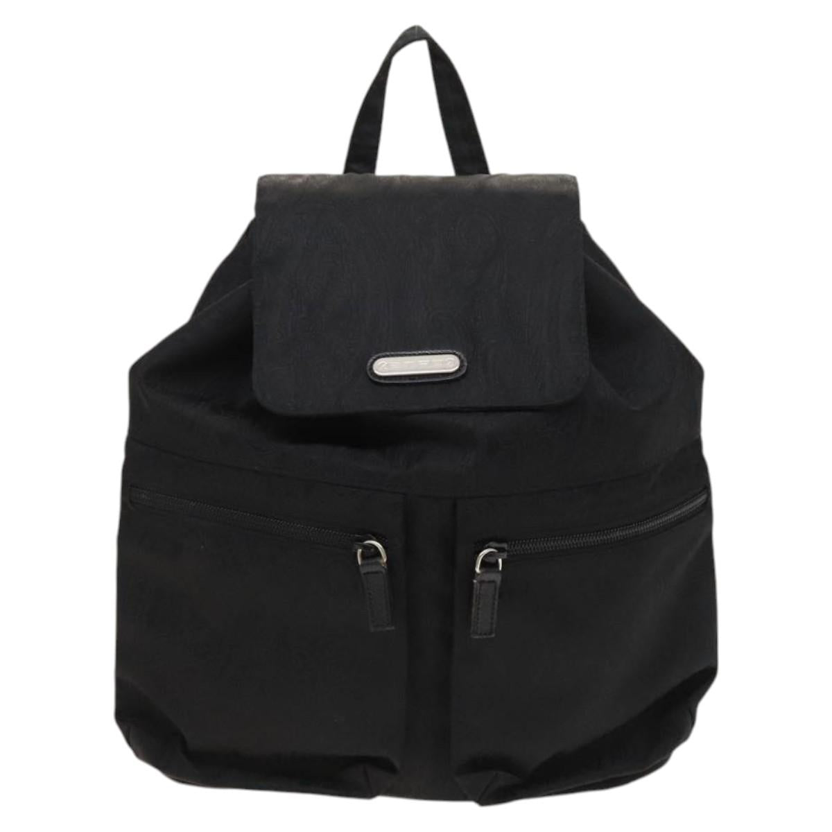 ETRO Backpack Nylon Silver Black Auth bs24801