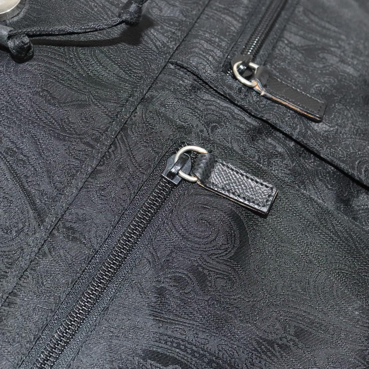 ETRO Backpack Nylon Silver Black Auth bs24801