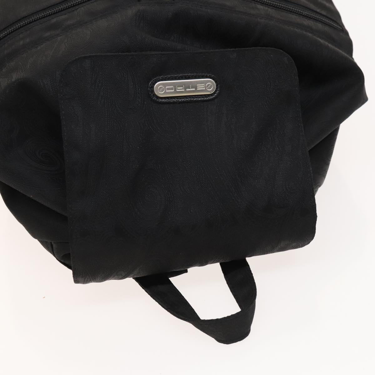 ETRO Backpack Nylon Silver Black Auth bs24801