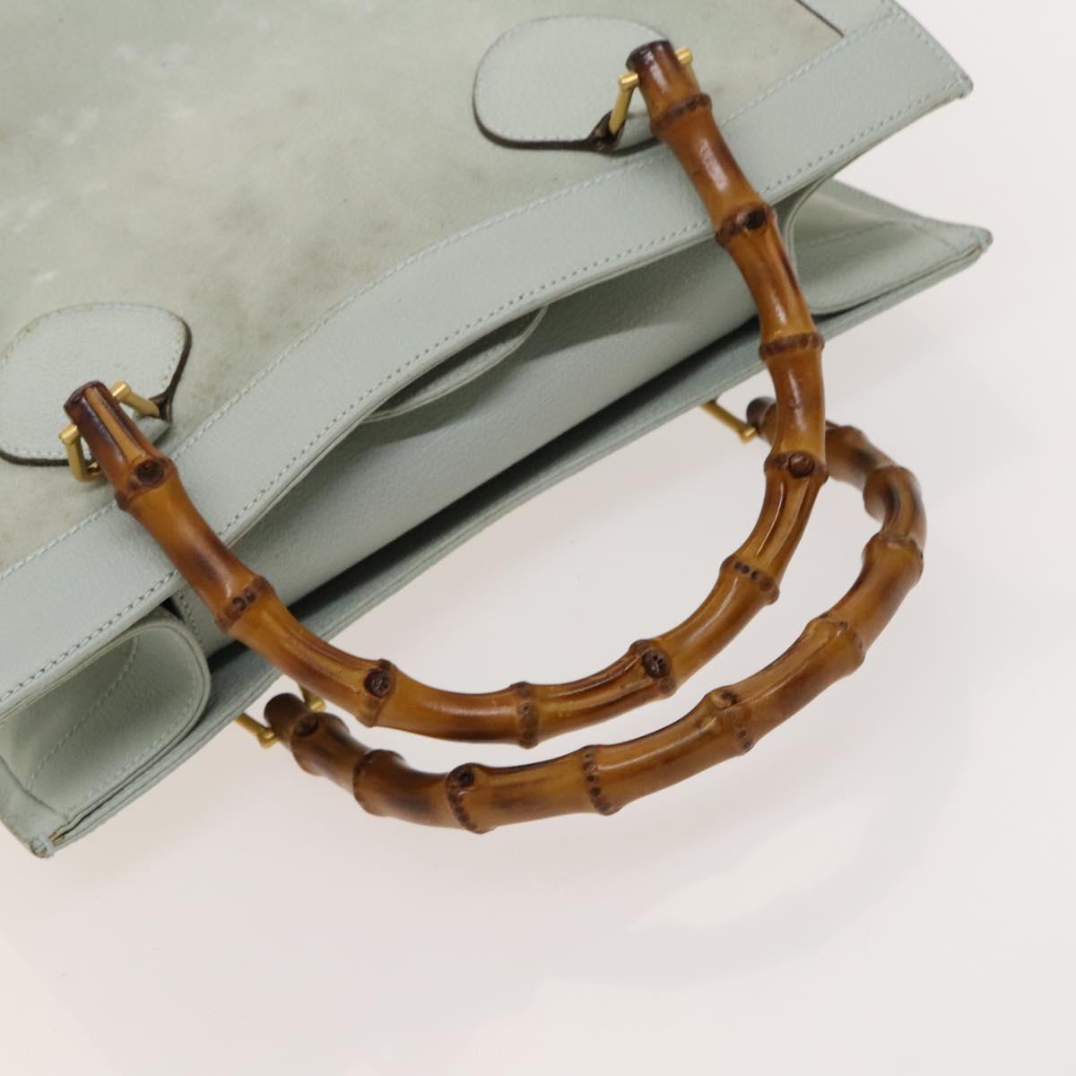 GUCCI Bamboo Hand Bag Suede Light Blue Gold 002 1186 0260 Auth bs24807