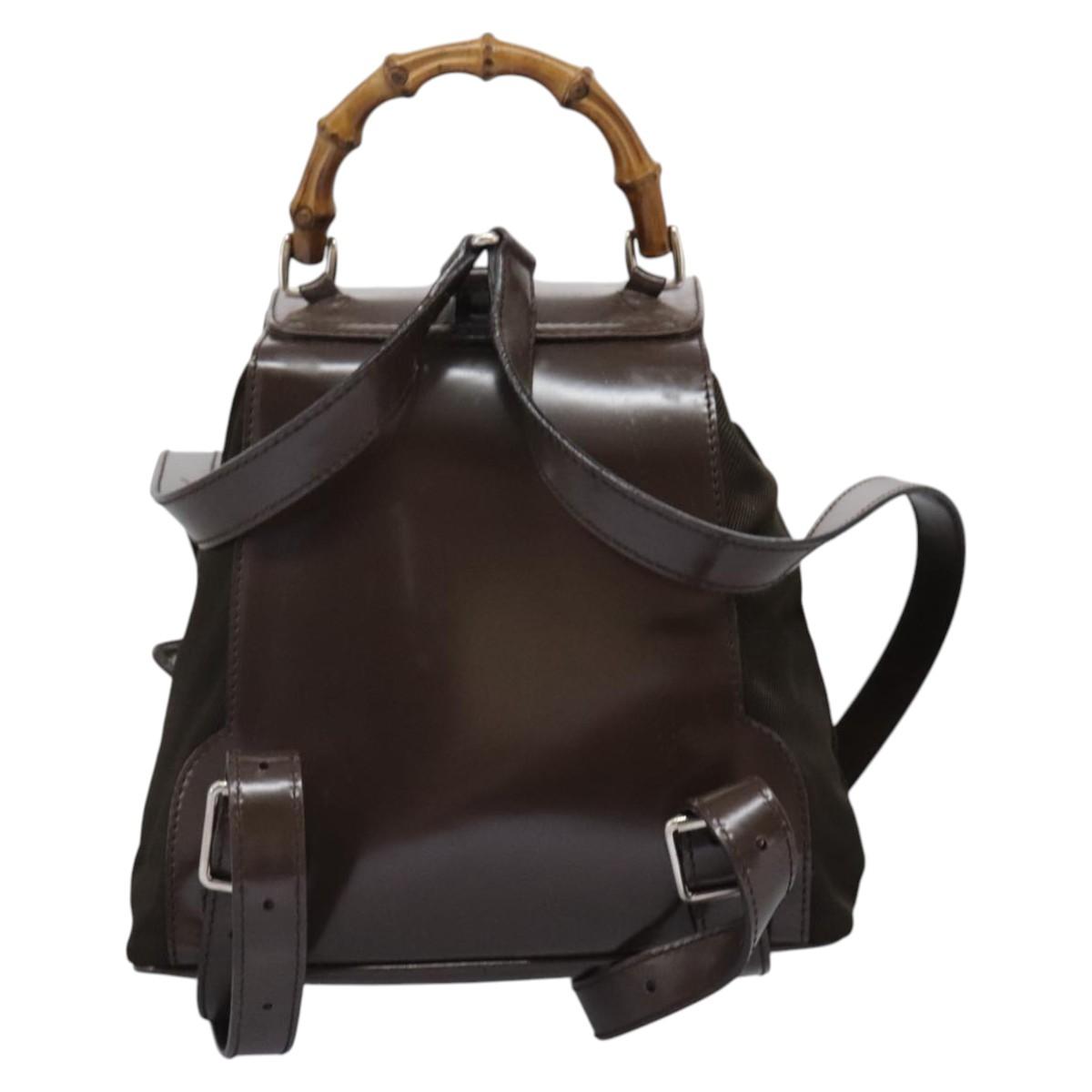 GUCCI Bamboo Backpack Nylon Brown Silver 003 1998 0030 Auth bs24832