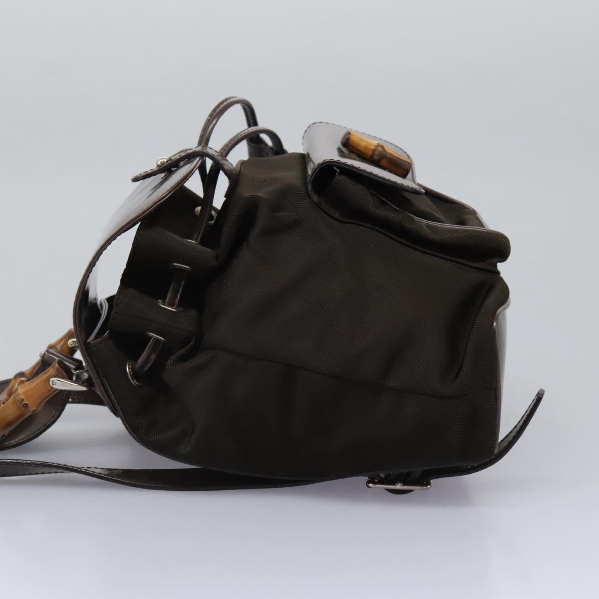 GUCCI Bamboo Backpack Nylon Brown Silver 003 1998 0030 Auth bs24832
