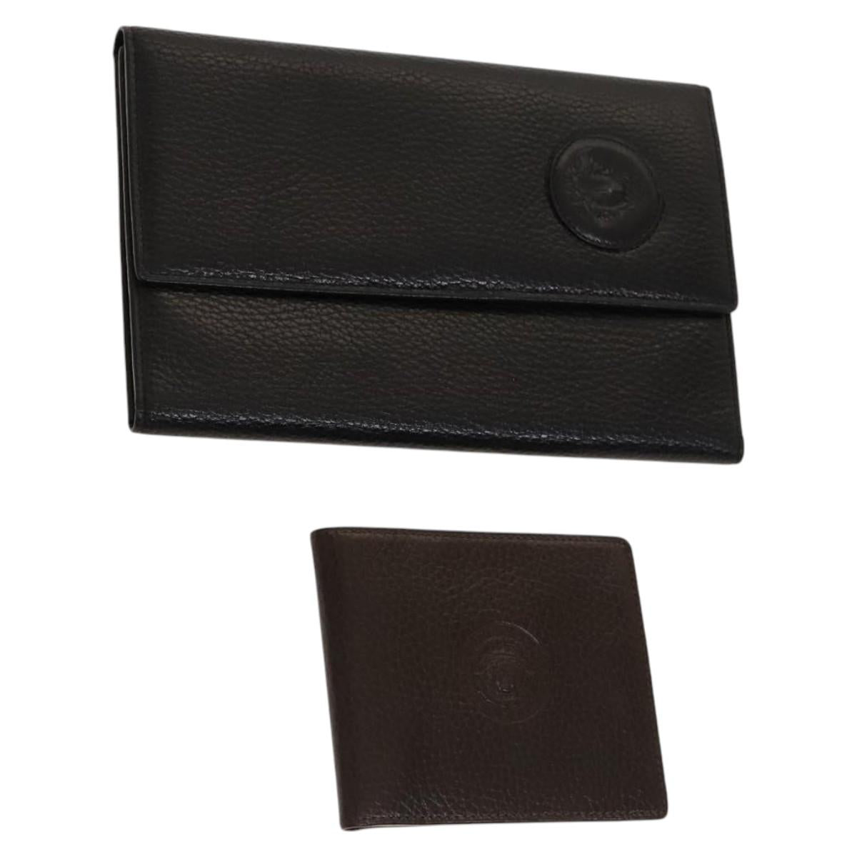 VERSACE Wallet Leather 2Set Black Brown Auth bs24841