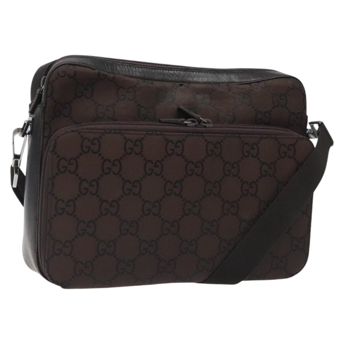 GUCCI GG Canvas Shoulder Bag Brown Silver 001 3294 Auth bs24855