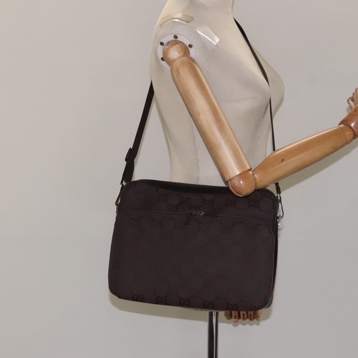 GUCCI GG Canvas Shoulder Bag Brown Silver 001 3294 Auth bs24855