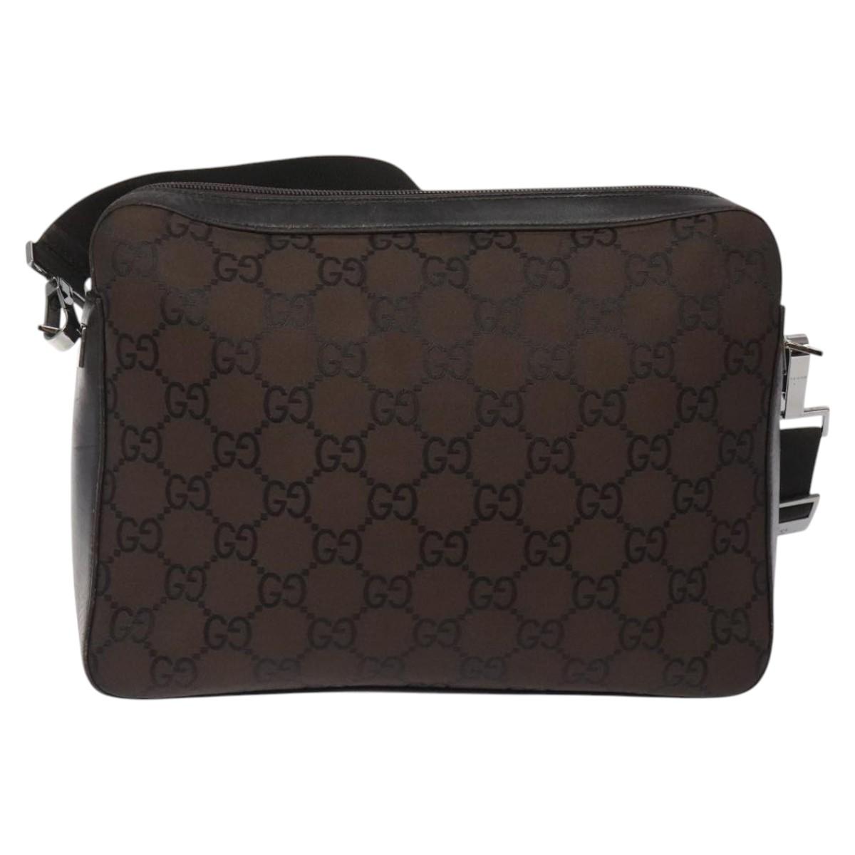 GUCCI GG Canvas Shoulder Bag Brown Silver 001 3294 Auth bs24855