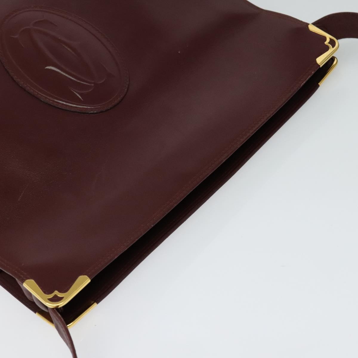 CARTIER Must Line Shoulder Bag Leather Bordeaux Gold Auth bs24866