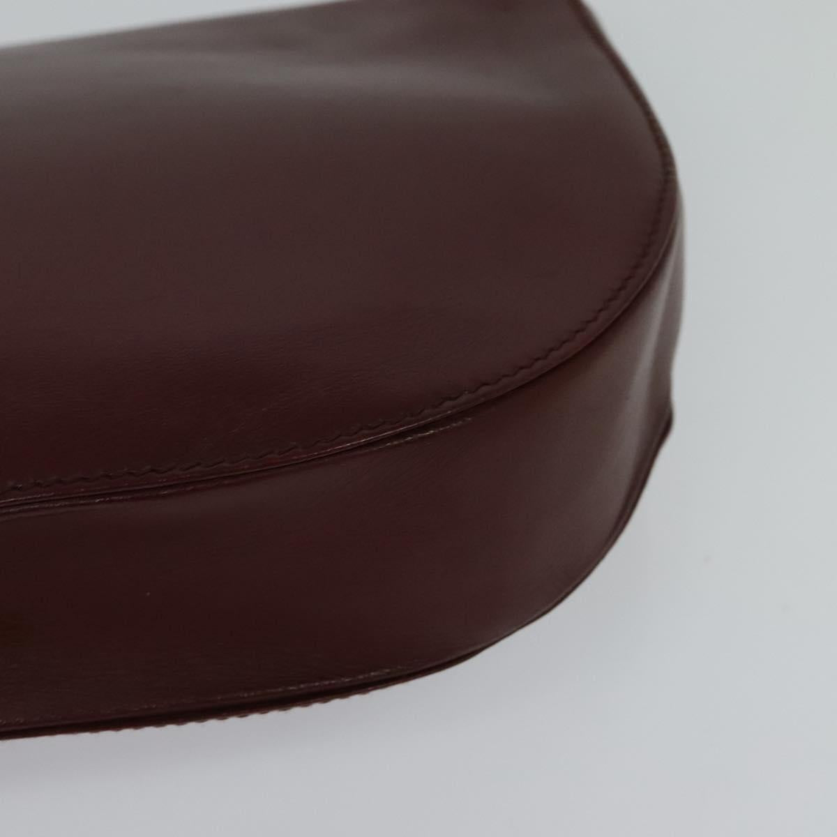 CARTIER Clutch Bag Leather Bordeaux Gold Auth bs24868