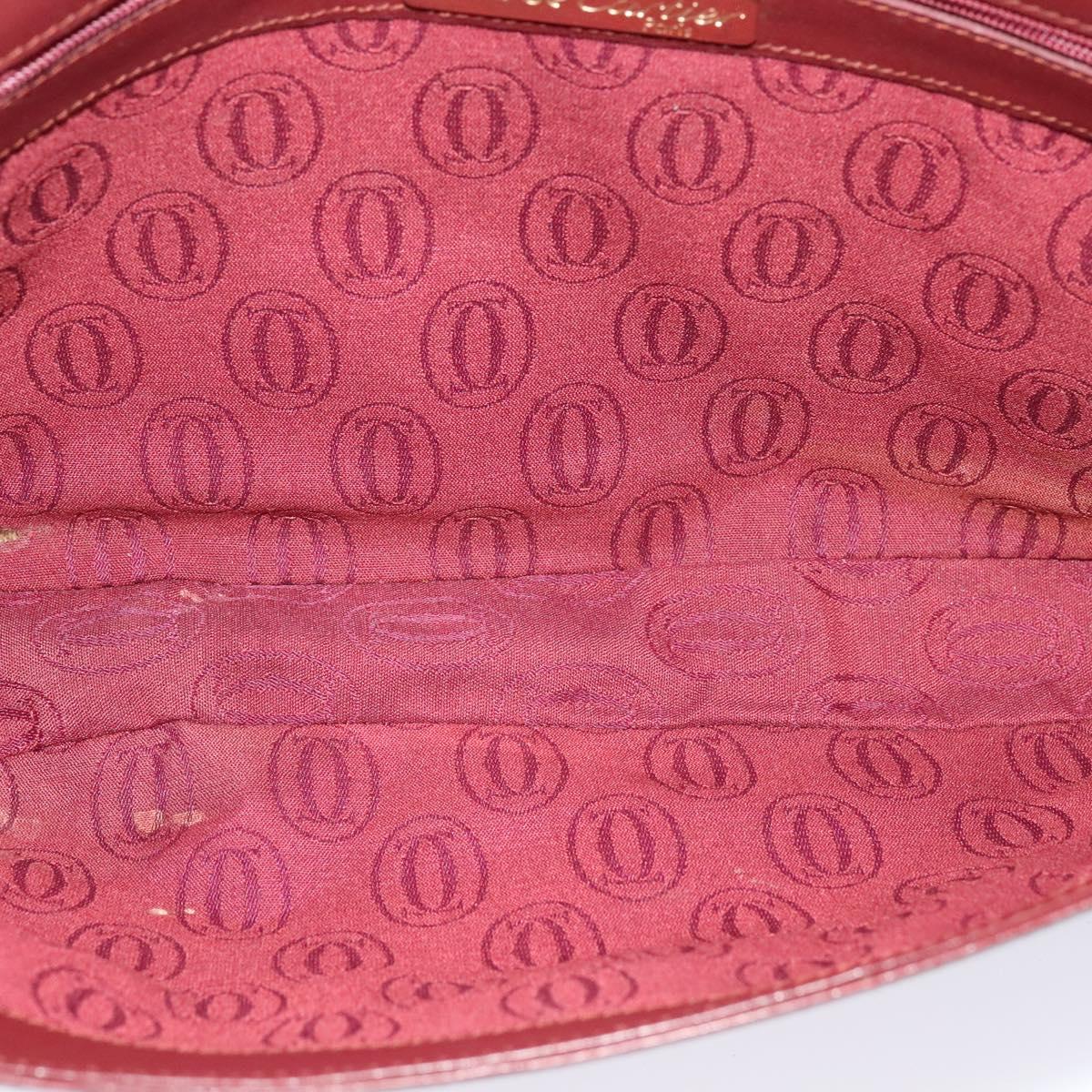CARTIER Clutch Bag Leather Bordeaux Gold Auth bs24868