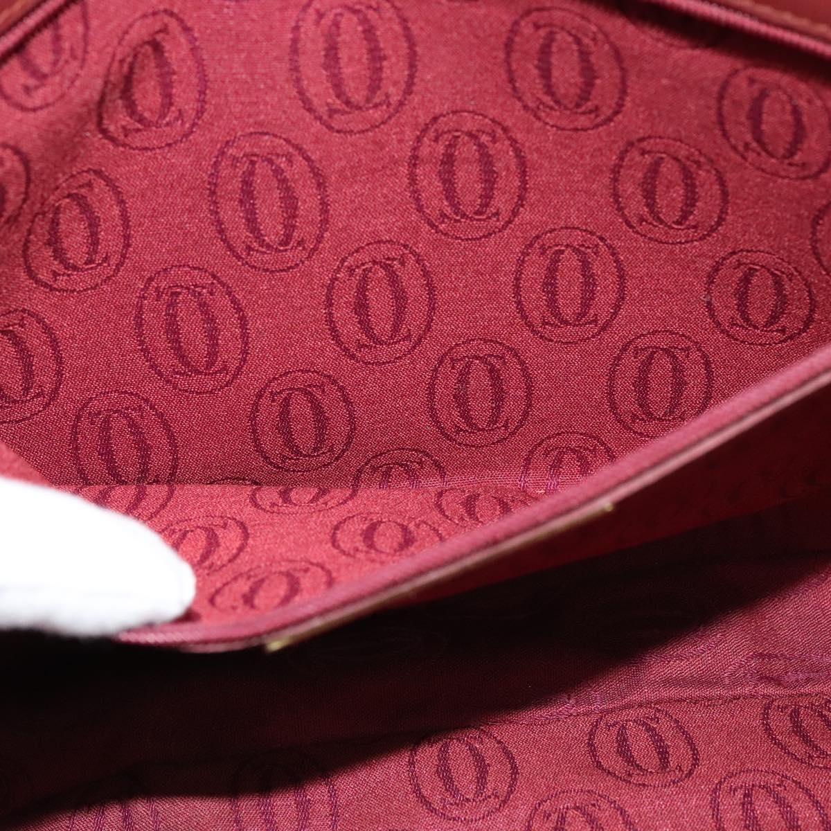 CARTIER Clutch Bag Leather Bordeaux Gold Auth bs24868