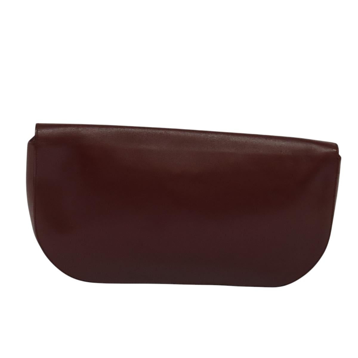 CARTIER Clutch Bag Leather Bordeaux Gold Auth bs24868