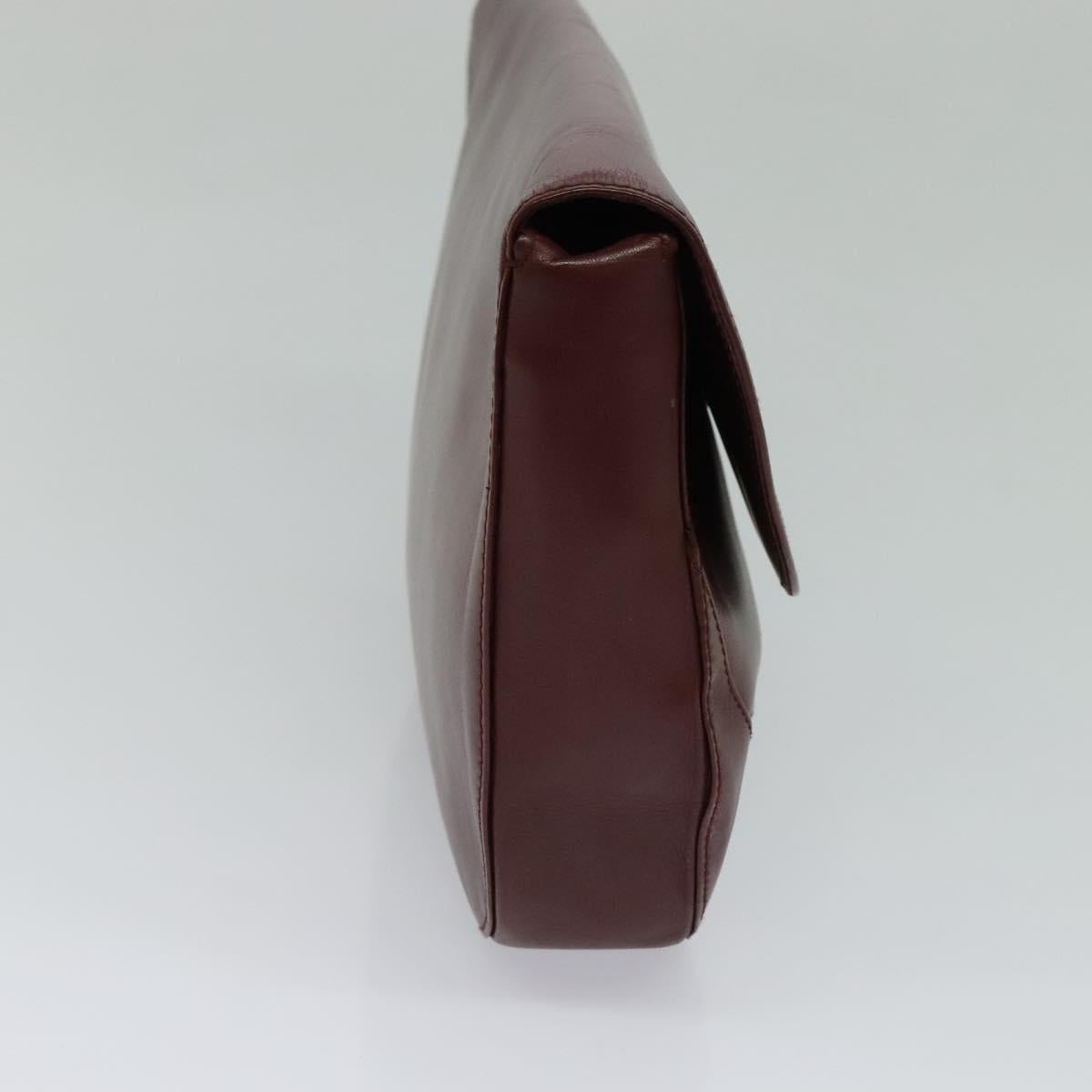 CARTIER Clutch Bag Leather Bordeaux Gold Auth bs24868