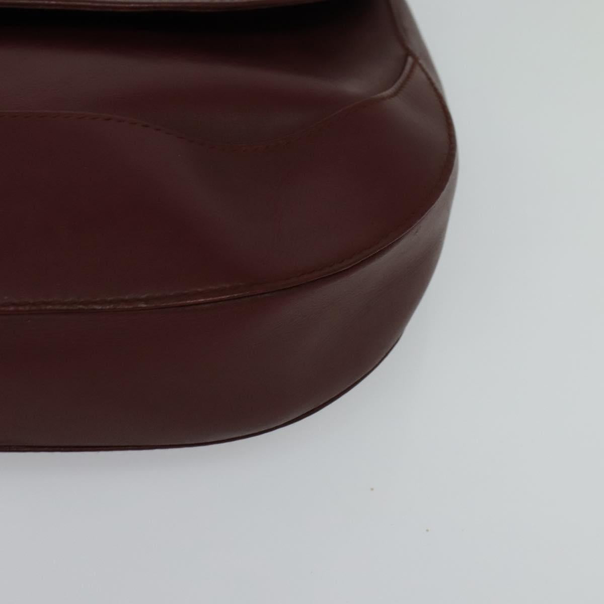 CARTIER Clutch Bag Leather Bordeaux Gold Auth bs24868