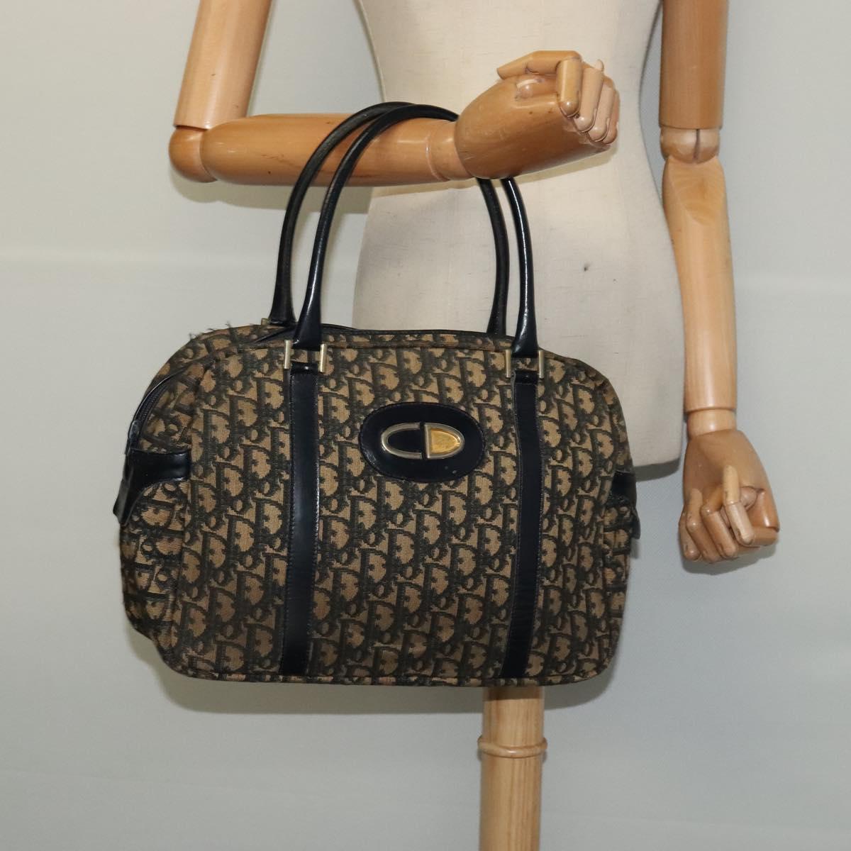 Christian Dior Trotter Canvas Hand Bag Navy Gold Auth bs24896