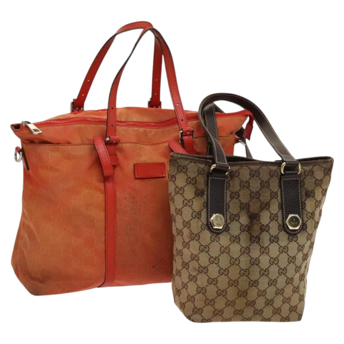 GUCCI GG Canvas Guccissima Shoulder Bag Nylon 2Set Orange Beige Auth bs24901
