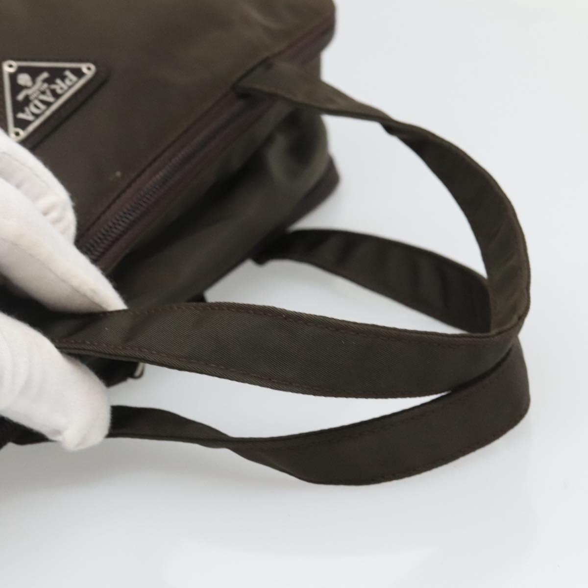 PRADA Hand Bag Nylon Khaki Silver Auth bs24908
