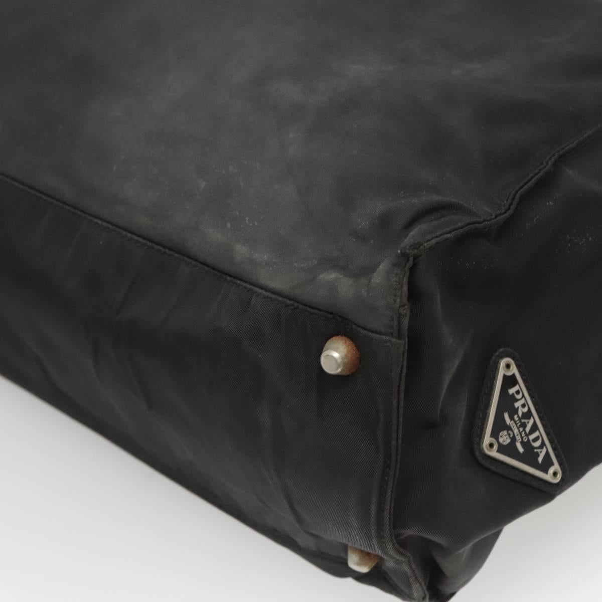 PRADA Hand Bag Nylon Black Silver Auth bs24909