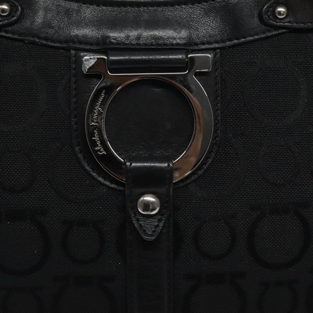 Salvatore Ferragamo Gancini Tote Bag Canvas Black Silver Auth bs24915
