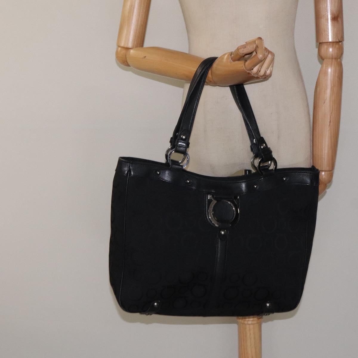 Salvatore Ferragamo Gancini Tote Bag Canvas Black Silver Auth bs24915