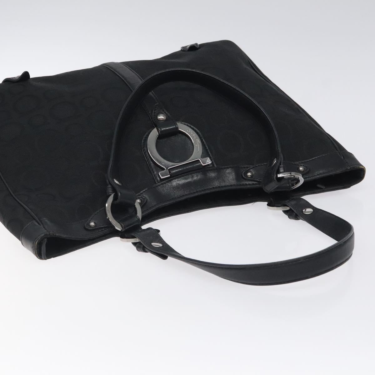 Salvatore Ferragamo Gancini Tote Bag Canvas Black Silver Auth bs24915