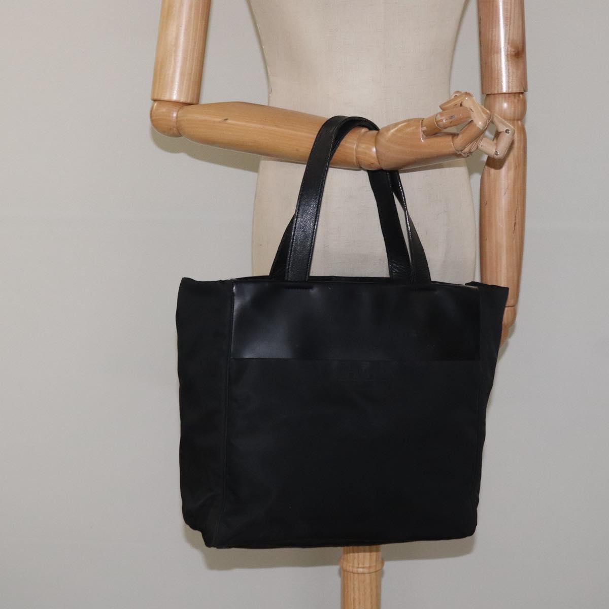 PRADA Tote Bag Nylon Black Silver Auth bs24925